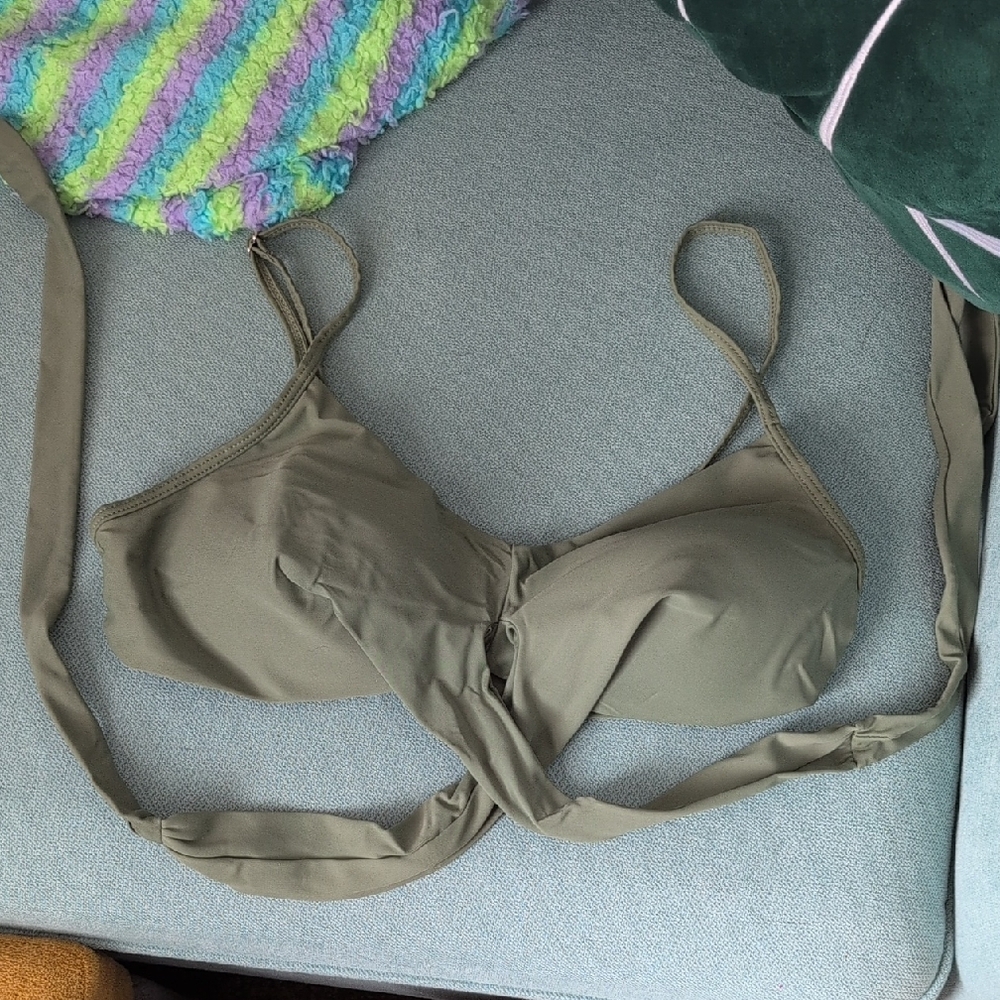 Olive Green Women's Bikini Swim Top with Wrap Around Ties